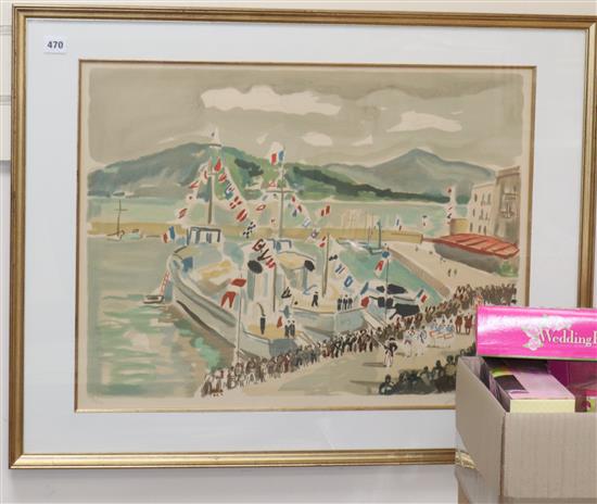 Yves Brayer, limited edition print, Parade beside the harbour, signed, 89/175 50 x 65cm